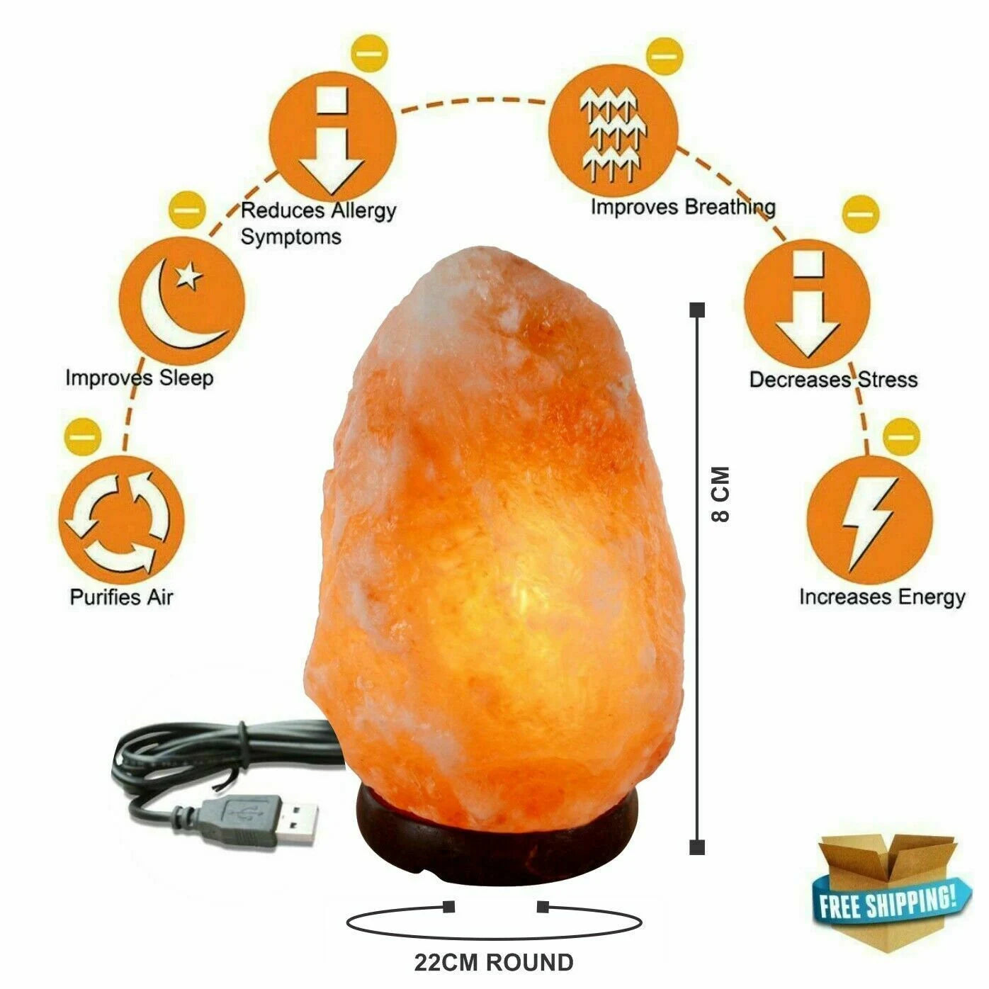Himalayan USB Salt Lamp Crystal Pink Rock Natural Healing