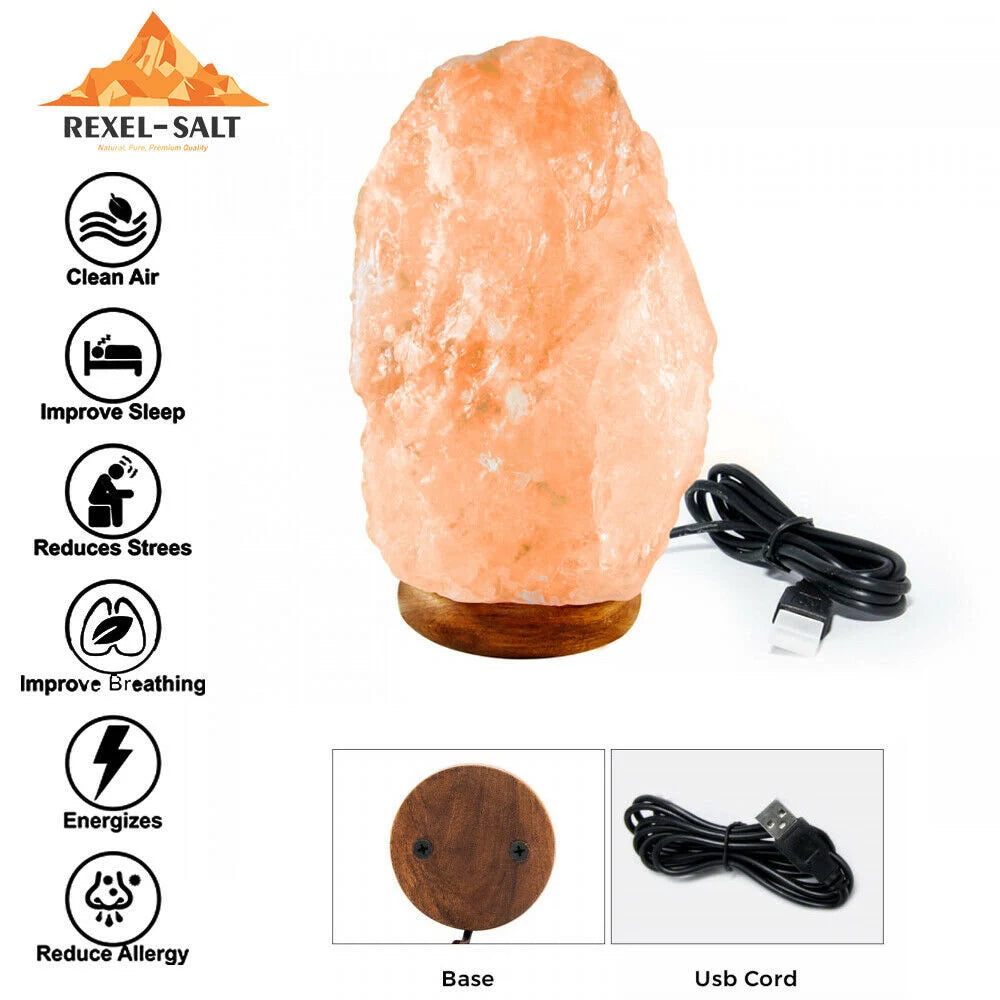 Himalayan USB Salt Lamp Crystal Pink Rock Natural Healing