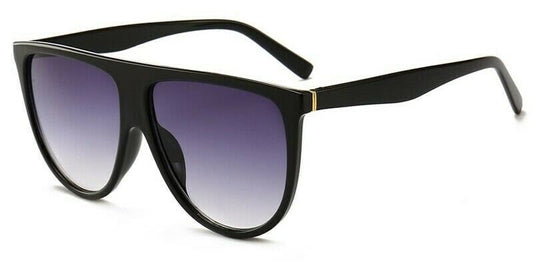 Ladies Over Sized Black Flat Top Large Shield Fashion Sunglasses