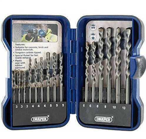 Professional Draper Masonry Drill Bit Set 15 Piece Kit Heavy Duty Masonary Bits Builder Bits