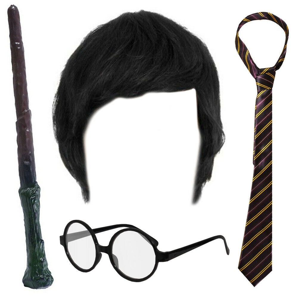 World Book Day Adults Wizard Costume Set Wand Wig Tie Glasses Unisex Fancy Dress