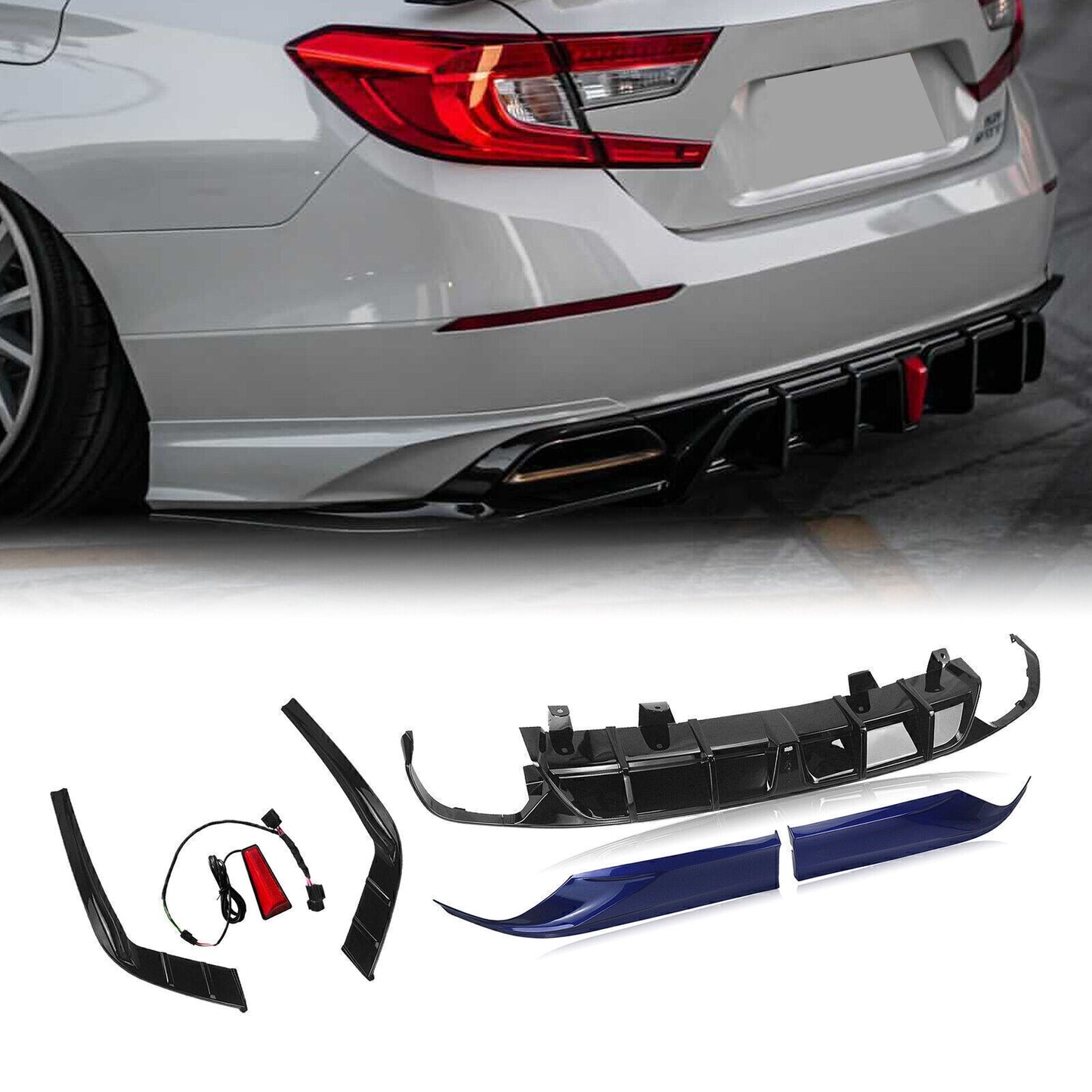 Rear Bumper Diffuser Side Splitter Spoiler Set For Honda Accord 2018-2022 Blue