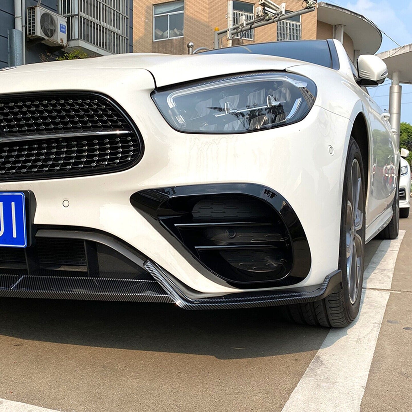 Front Bumper Spoiler Lip For Benz E-Class W213 E260 E300 AMG 2021-2023 Carbon Fiber