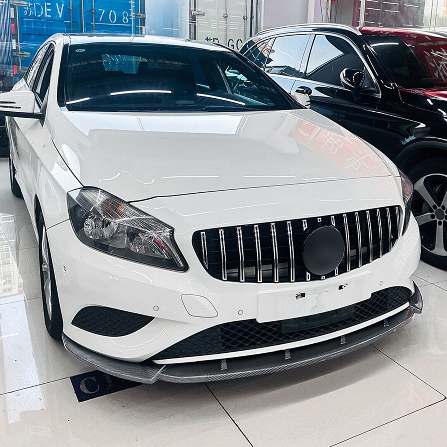 Car Front Bumper Spoiler Lip For Benz A Class W176 2013-2015 Carbon Fiber Look