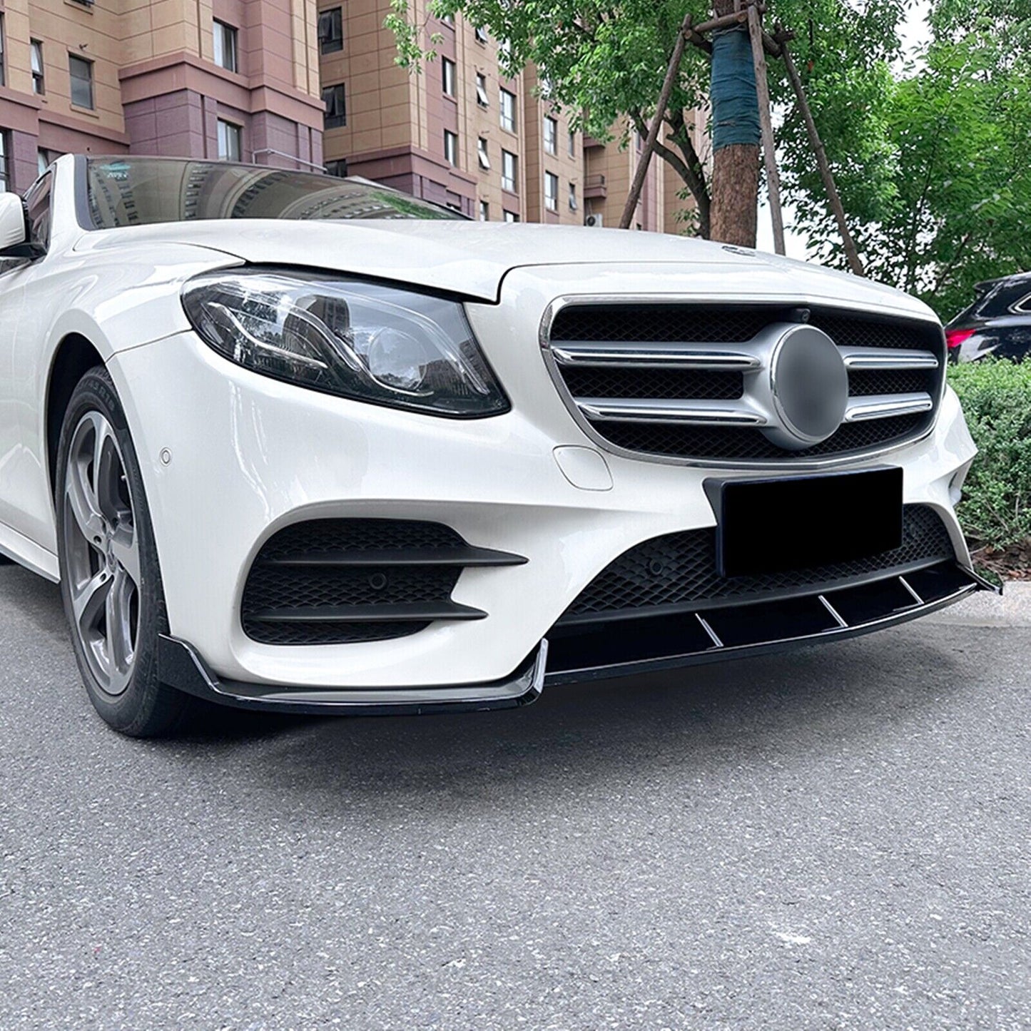 Front Bumper Spoiler Lip For Benz E Class W213 E260 E300 E43 AMG 2017-19 Black