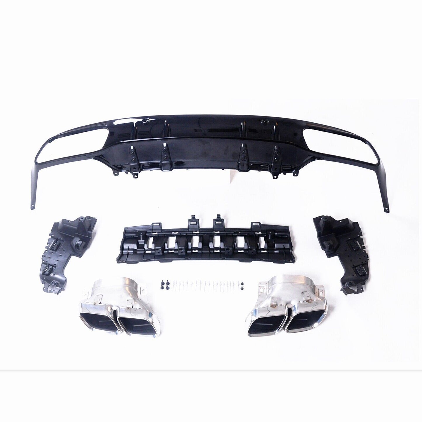 Rear Diffuser+Silver Exhaust Pipe+Mount Bracket For Benz W205 C Class 2015-2021