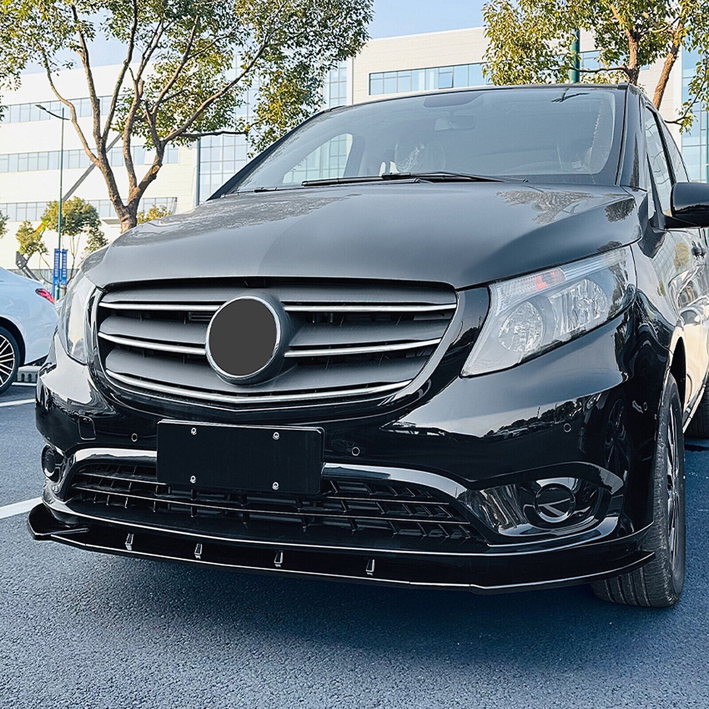 Car Front Bumper Spoiler Lip For Benz V-Class W447 2016 2017-2024 Glossy Black
