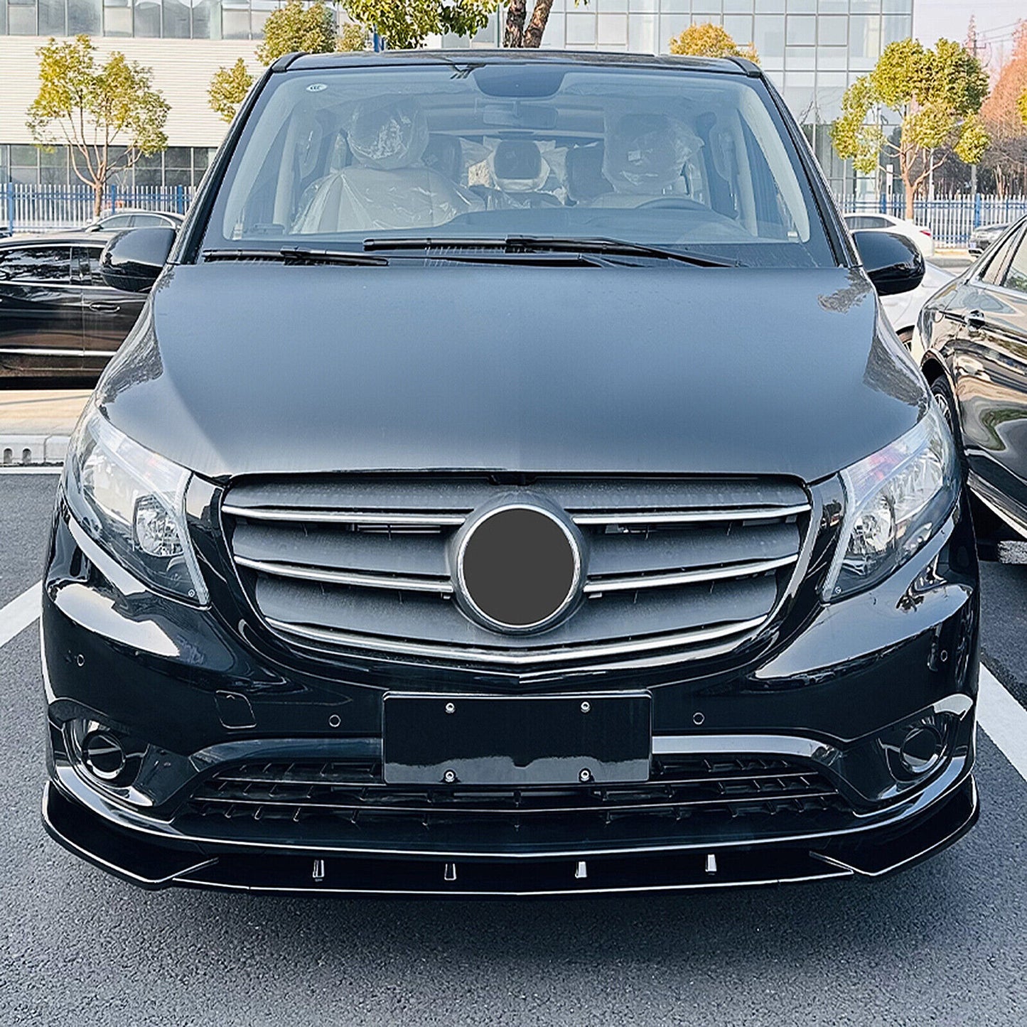 Car Front Bumper Spoiler Lip For Benz V-Class W447 2016 2017-2024 Glossy Black