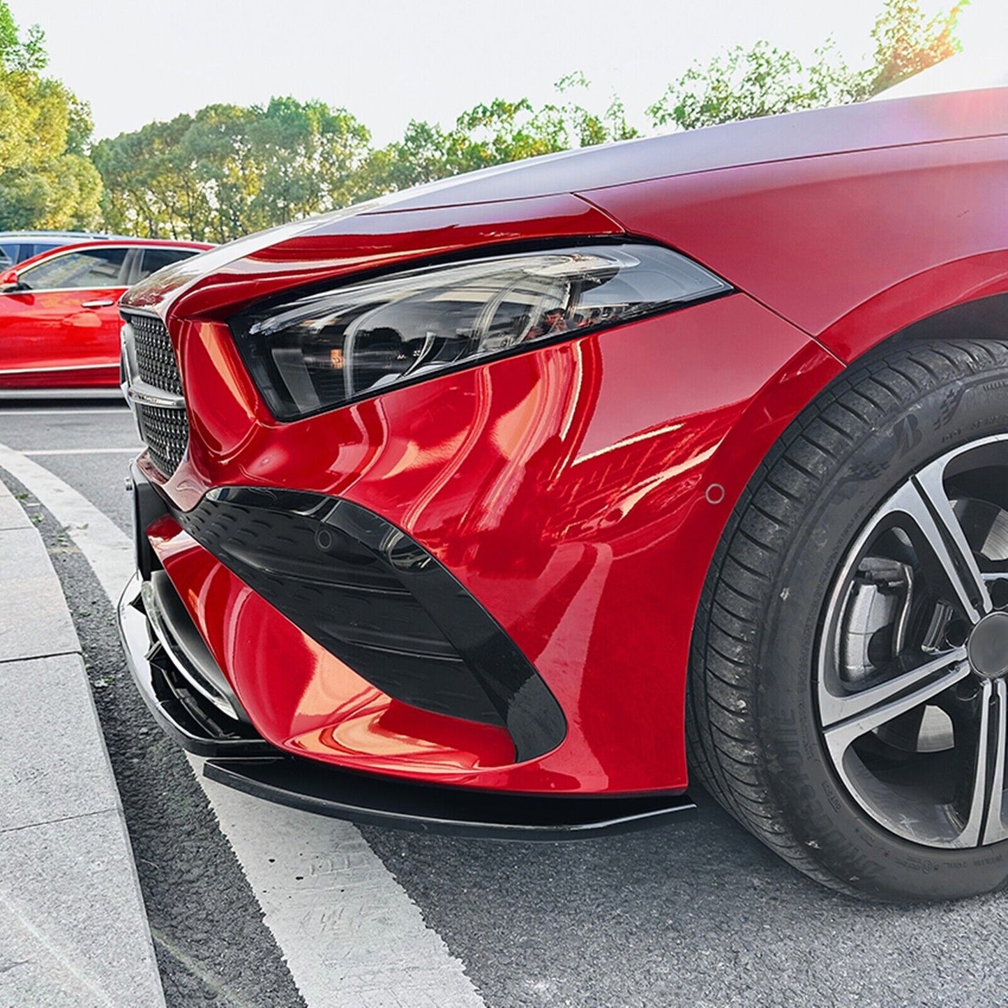 Front Bumper Spoiler Lip For Benz A Class W177 A180 A200 A35 AMG 2023 Onwards Black