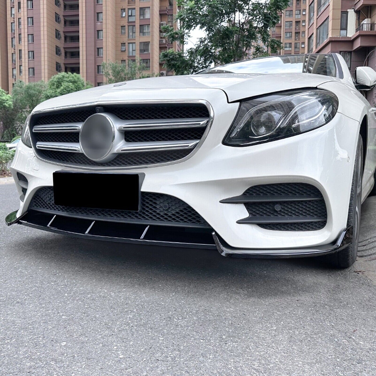 Front Bumper Spoiler Lip For Benz E Class W213 E260 E300 E43 AMG 2017-19 Black