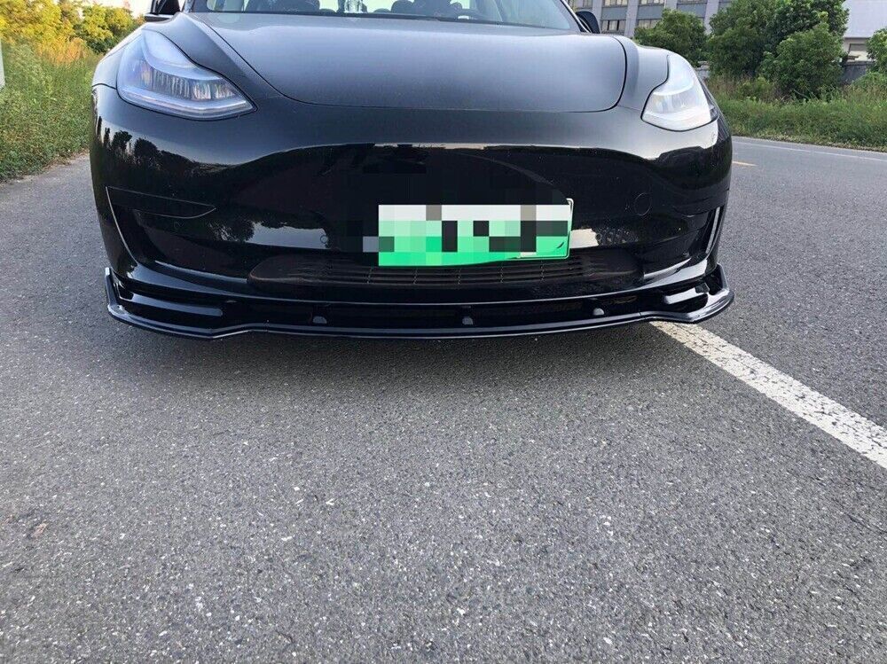 Front Bumper Spoiler Lip Kit For Tesla Model 3 2017 2018-2023 Glossy Black ABS