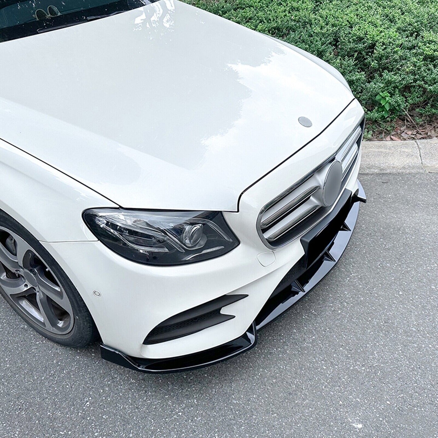 Front Bumper Spoiler Lip For Benz E Class W213 E260 E300 E43 AMG 2017-19 Black