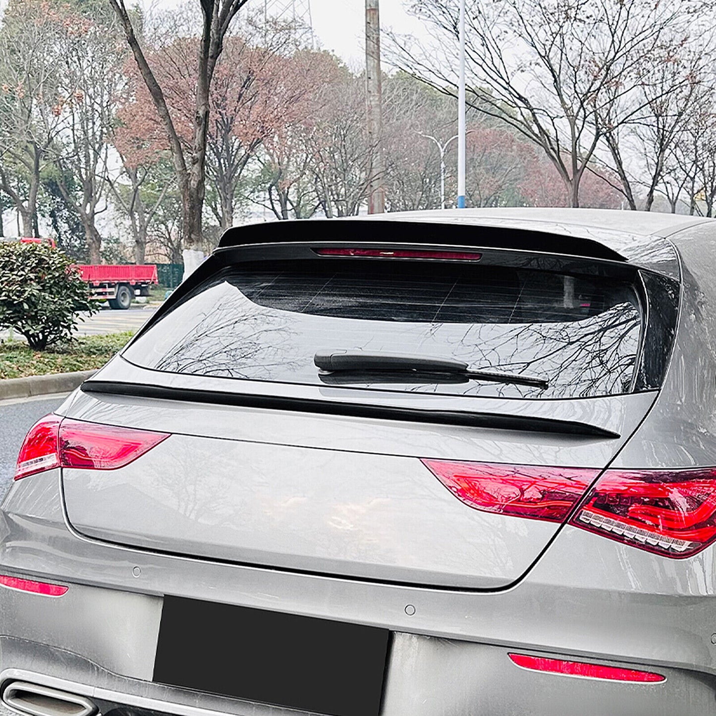 Car Roof+Rear Trunk Spoiler Wing For Benz CLA X118 CLA35 CLA45 AMG 2019-22 Black