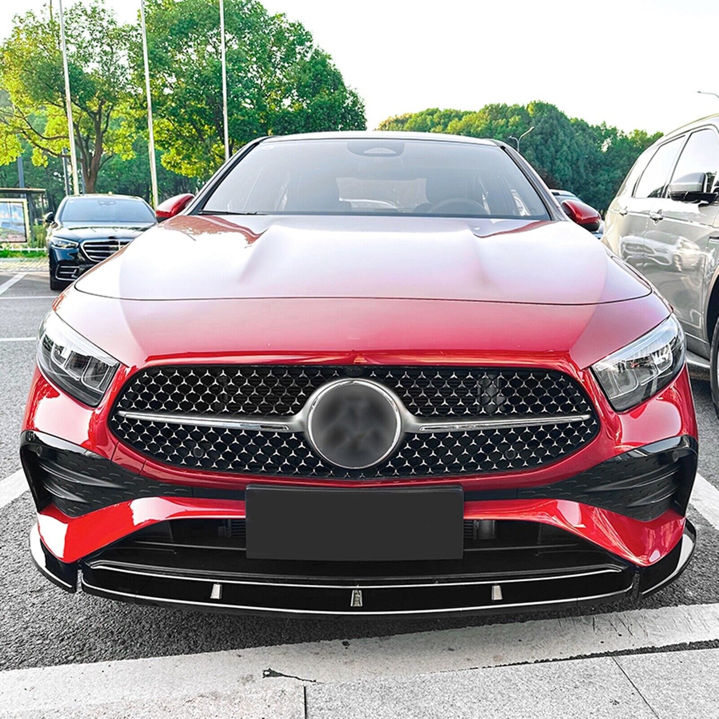 Front Bumper Spoiler Lip For Benz A Class W177 A180 A200 A35 AMG 2023 Onwards Black