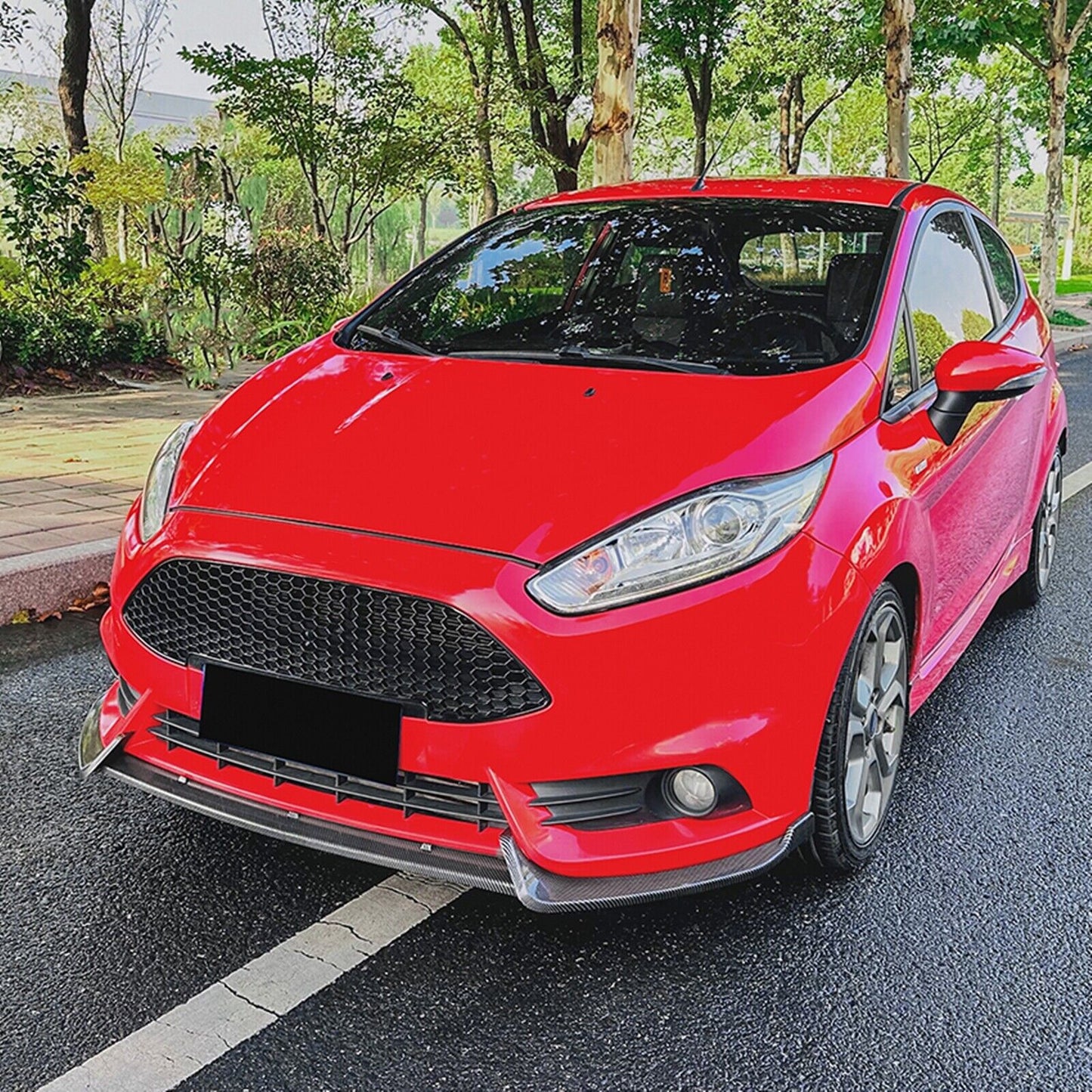 3Pcs Front Bumper Spoiler Lip For Ford Fiesta ST MK6 2012-2017 Carbon Fiber Look