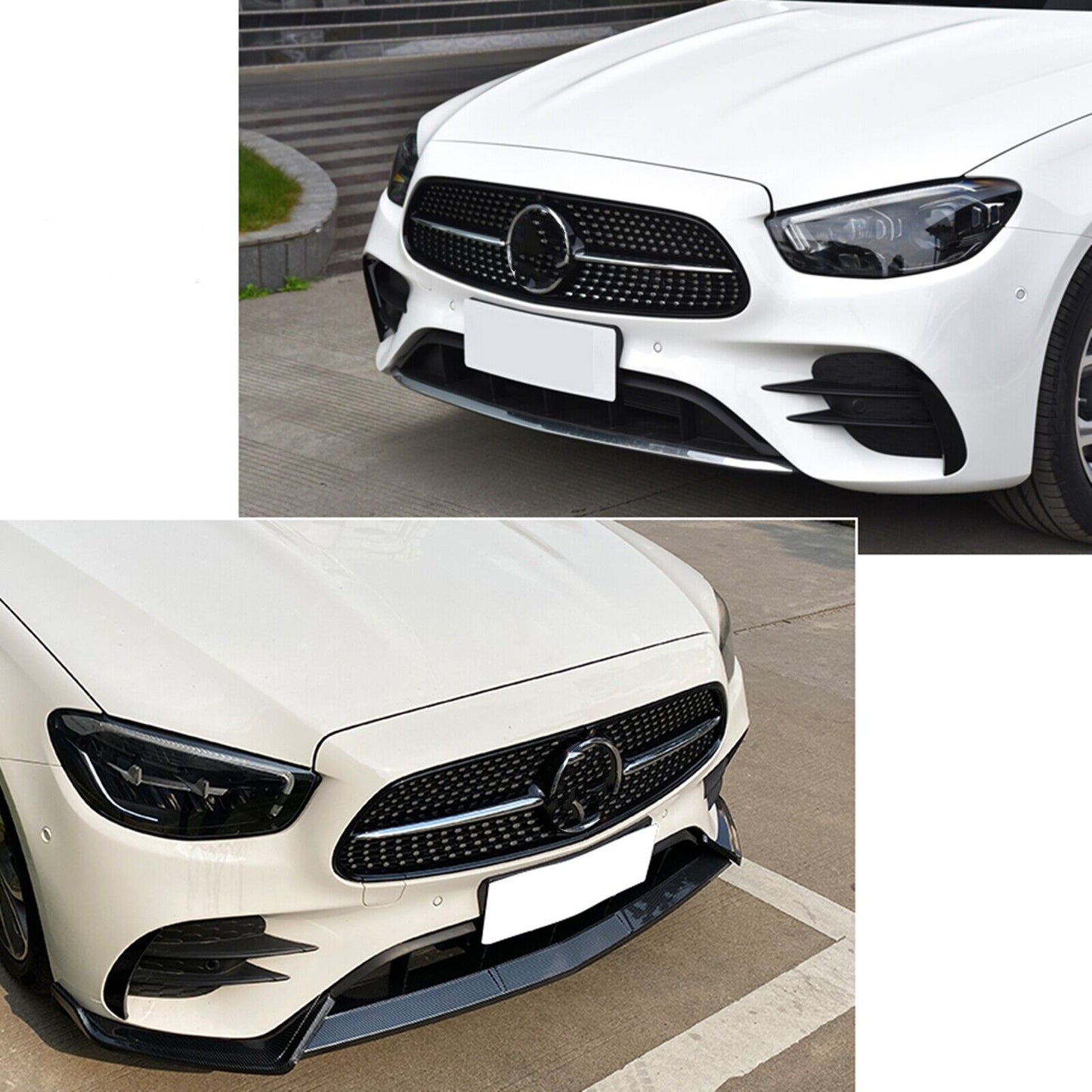 Front Bumper Spoiler Lip For Benz E-Class W213 E260 E300 AMG 2021-2023 Carbon Fiber
