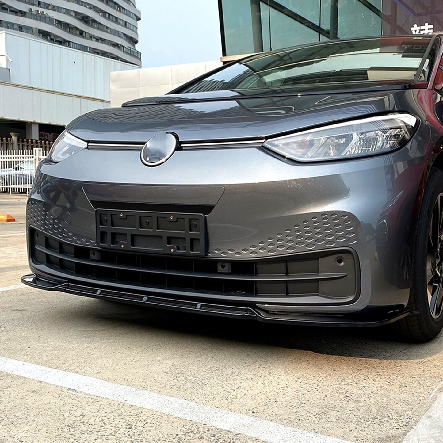 Gloss Black Front Bumper Spoiler Splitter Lip Kit For Volkswagen ID.3 2019-2022