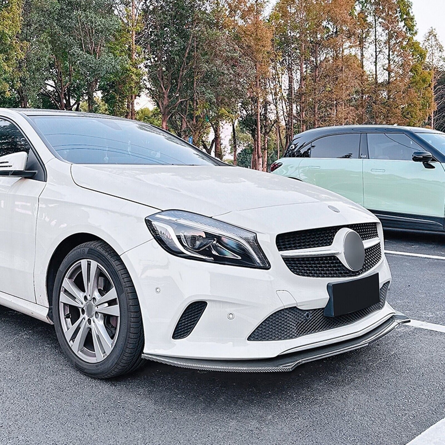Front Bumper Spoiler Lip Kit For Benz A Class W176 2016-2018 Carbon Fiber Look