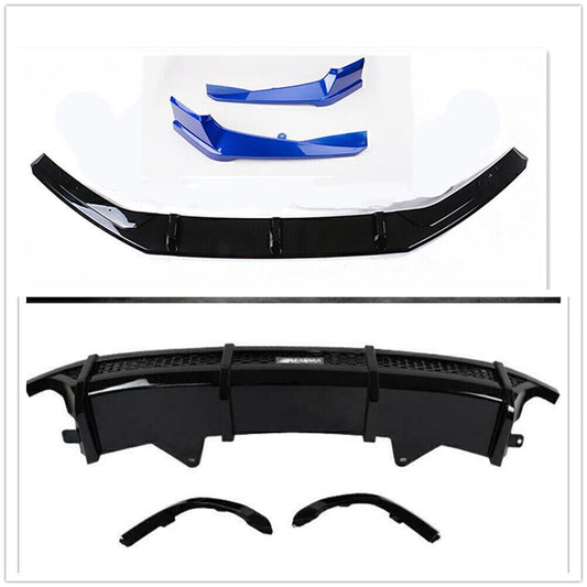 Front Bumper Spoiler Lip + Rear Tail Trunk Wing Set For Honda Accord 10th Blue