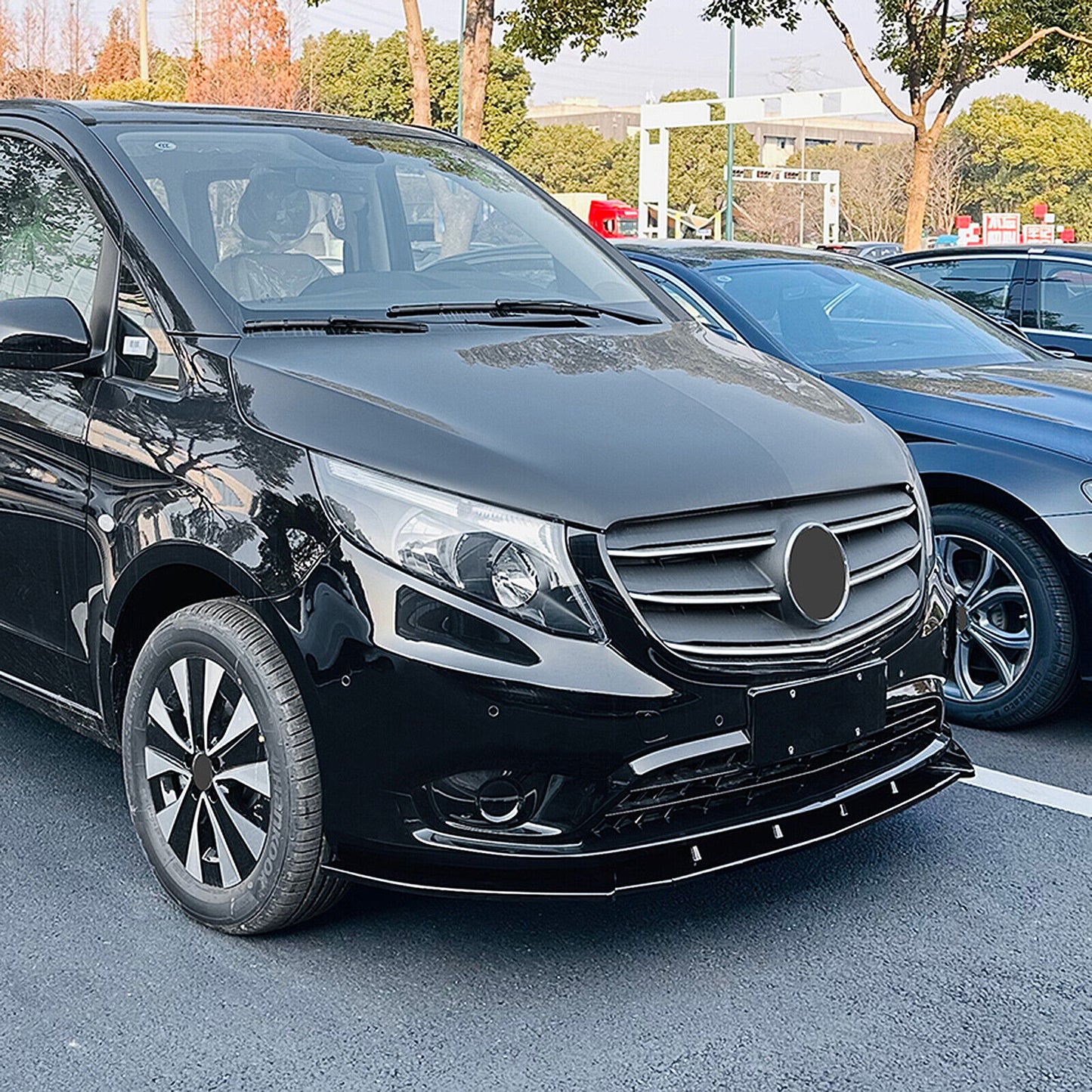 Car Front Bumper Spoiler Lip For Benz V-Class W447 2016 2017-2024 Glossy Black