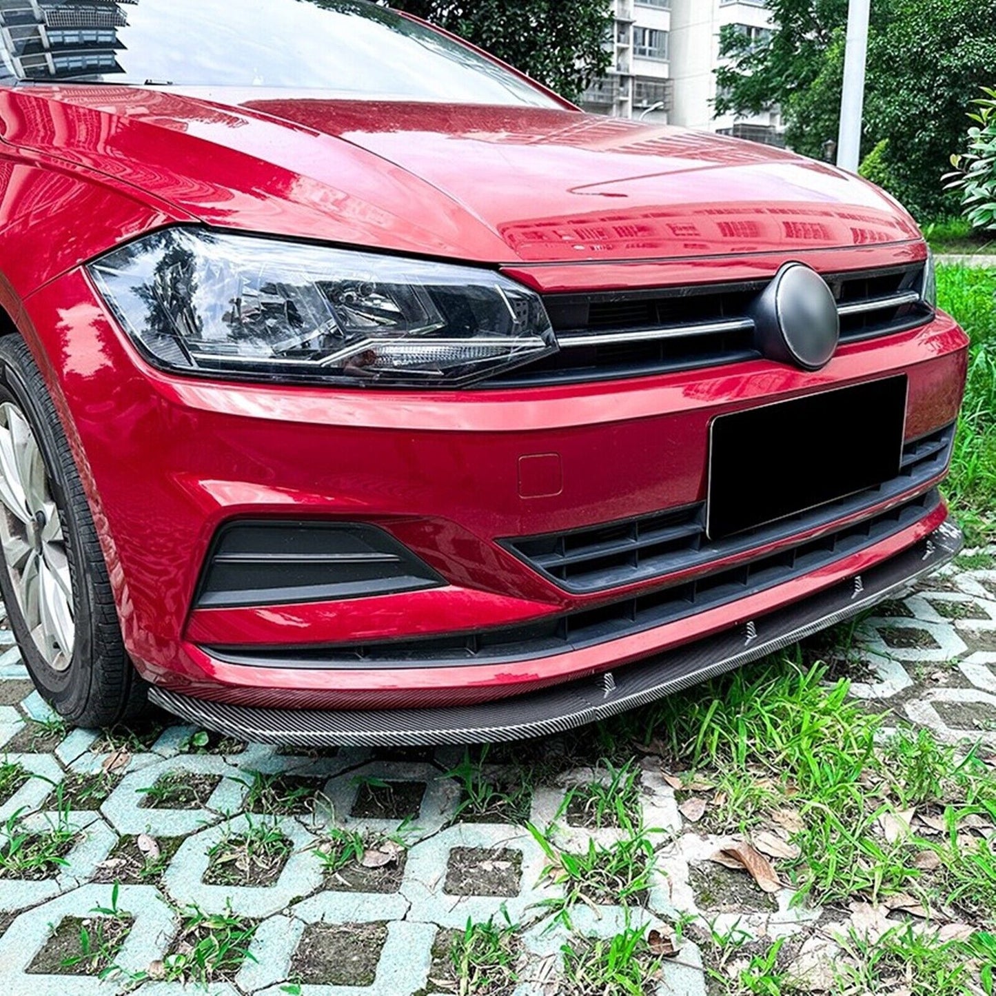 Front Bumper Spoiler Lip For VW Polo MK6 GTI 5Dr Hatchback 2019-2022 Carbon Look