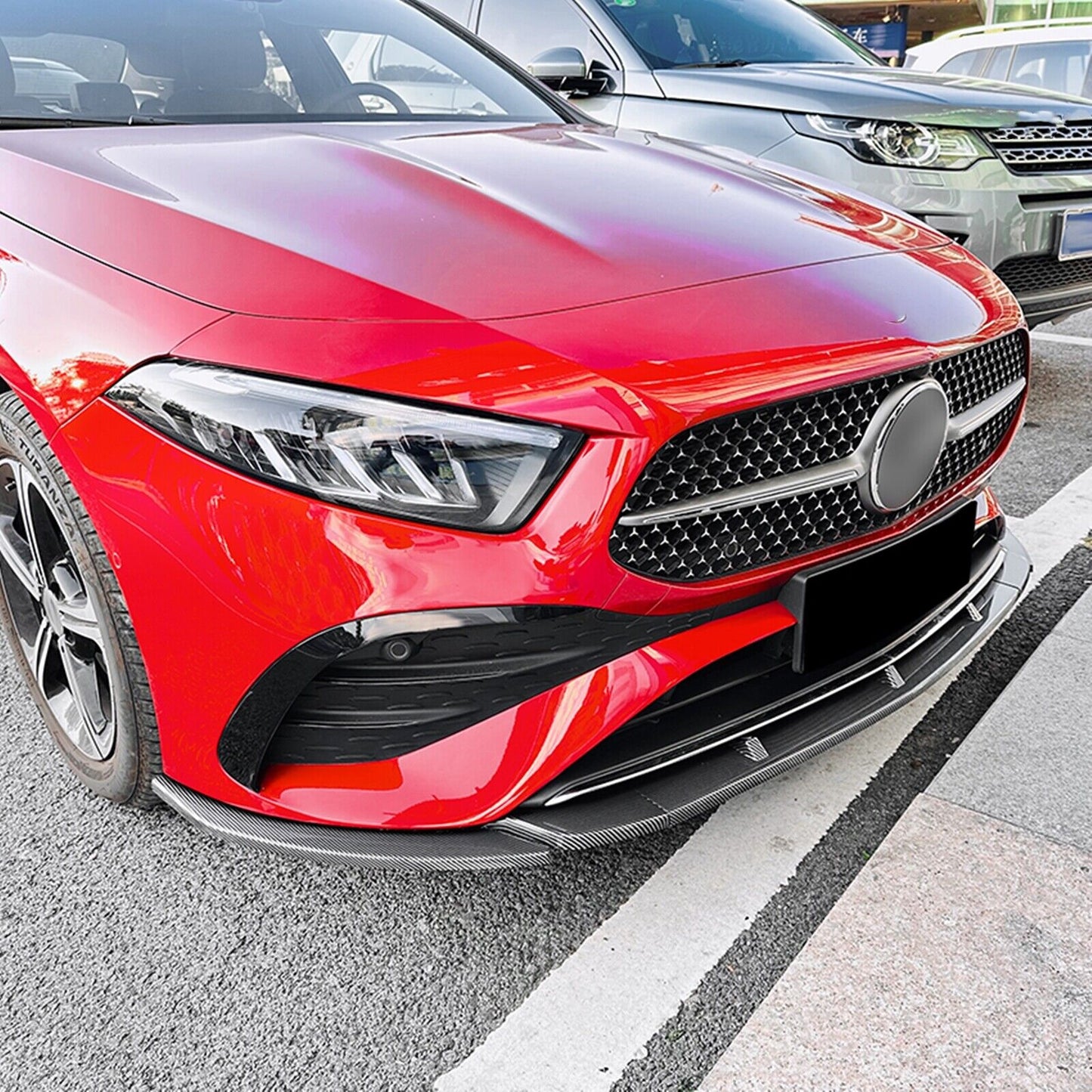 Front Bumper Spoiler Lip Kit For Benz A W177 A180 A200 A35 AMG 2023+ Carbon Look