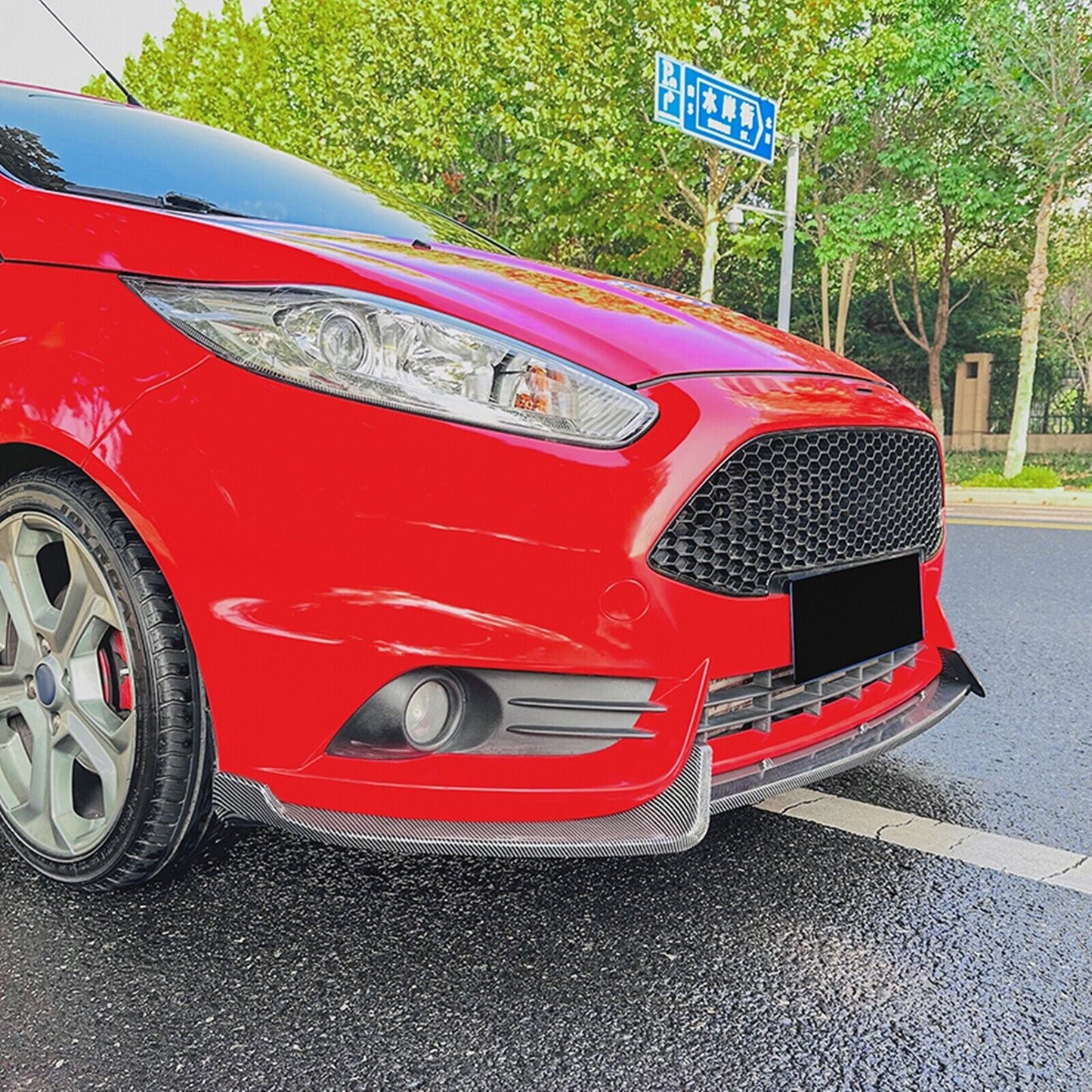 3Pcs Front Bumper Spoiler Lip For Ford Fiesta ST MK6 2012-2017 Carbon Fiber Look