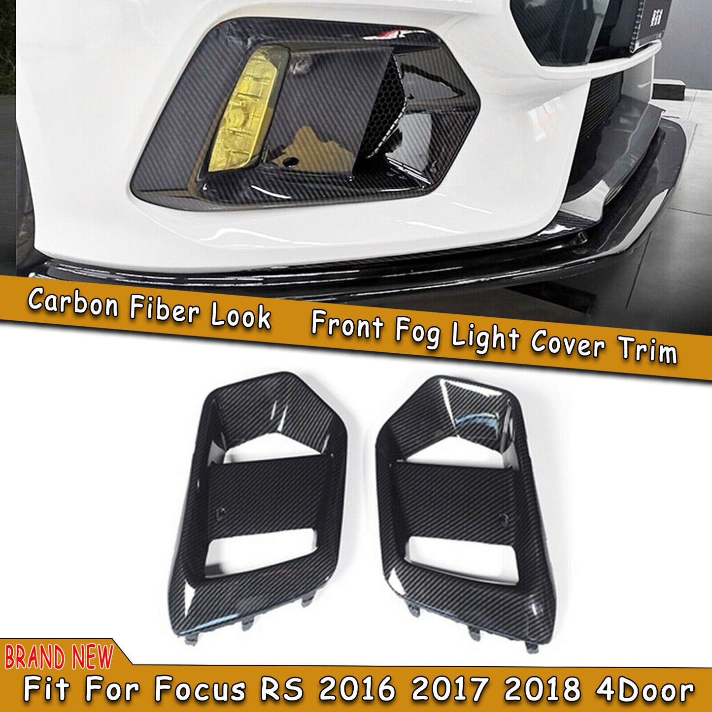 2x Car Front Fog Light Cover Carbon Fiber Look For Ford Focus RS 2015 2016-2018