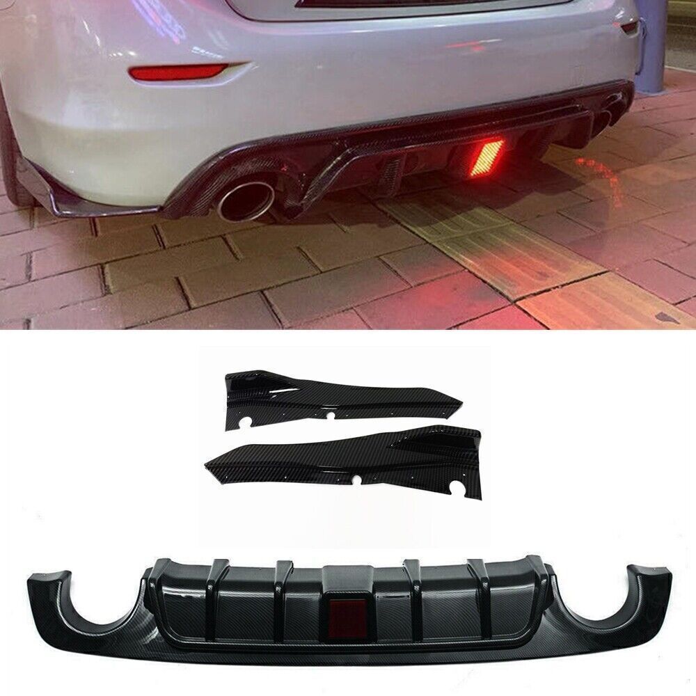 Rear Bumper Diffuser Lip+Side Splitter Cover For Infiniti Q50 2018-2021 W/ LED