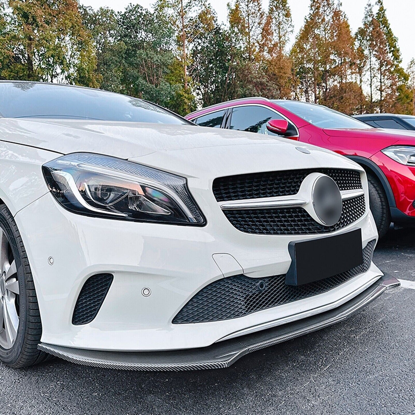 Front Bumper Spoiler Lip Kit For Benz A Class W176 2016-2018 Carbon Fiber Look