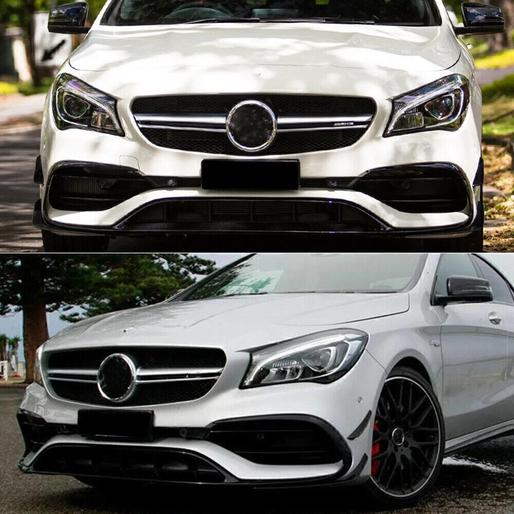 Black Front Bumper Spoiler Air Vent Trim Set For Benz CLA C117 CLA200 2016-2019