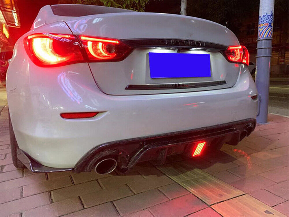 Rear Bumper Diffuser Lip+Side Splitter Cover For Infiniti Q50 2018-2021 W/ LED