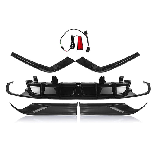 Black Rear Bumper Diffuser W/Light +Side Splitter Set For Honda Accord 2018-2022