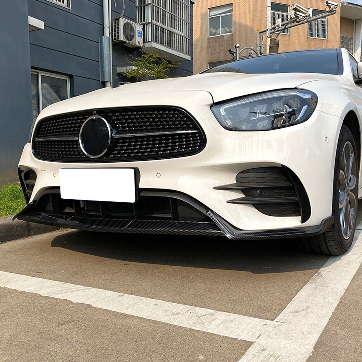 Front Bumper Spoiler Lip For Benz E-Class W213 E260 E300 AMG 2021-2023 Carbon Fiber