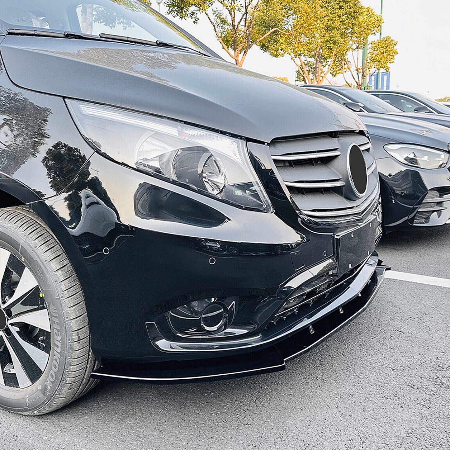 Car Front Bumper Spoiler Lip For Benz V-Class W447 2016 2017-2024 Glossy Black