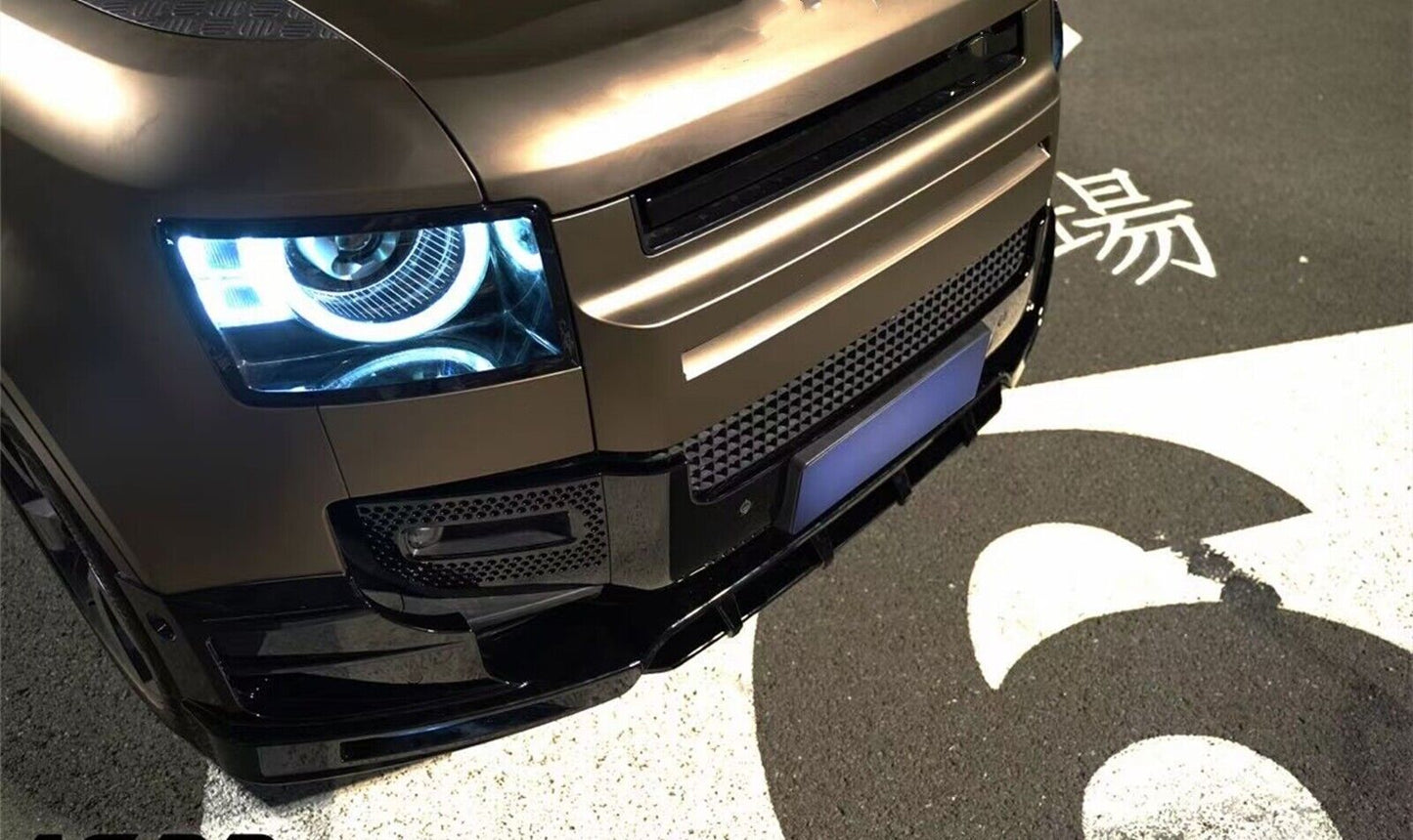 1Set Front Bumper Spoiler Lip With Light For Land Rover Defender 2020-2024 Black