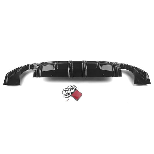 1Set Gloss Black Rear Bumper Diffuser W/LED Brake Light For Infiniti Q60 2017-22