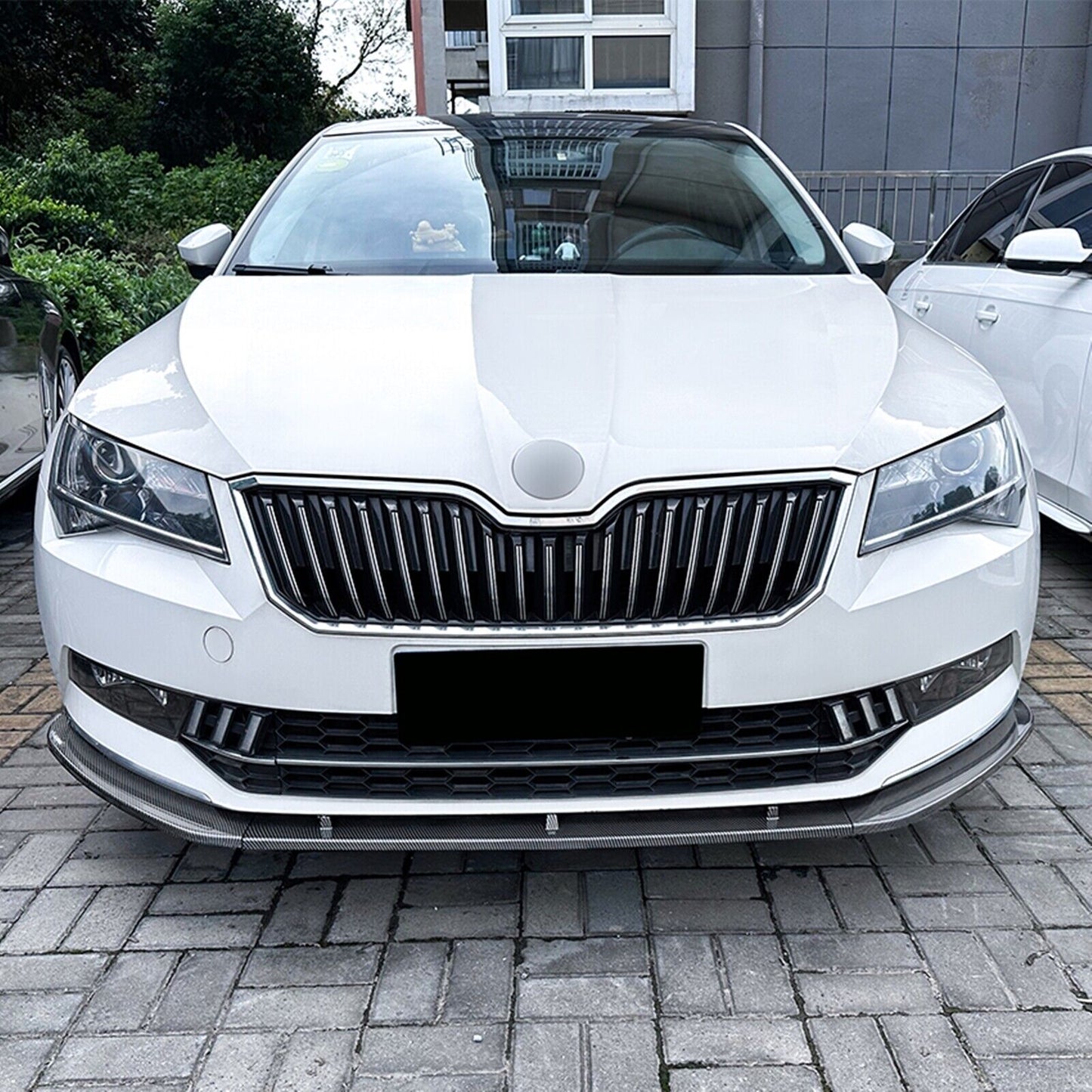 Car Front Bumper Spoiler Lip For Skoda Superb B8 06.2016-2018 Carbon Fiber Look