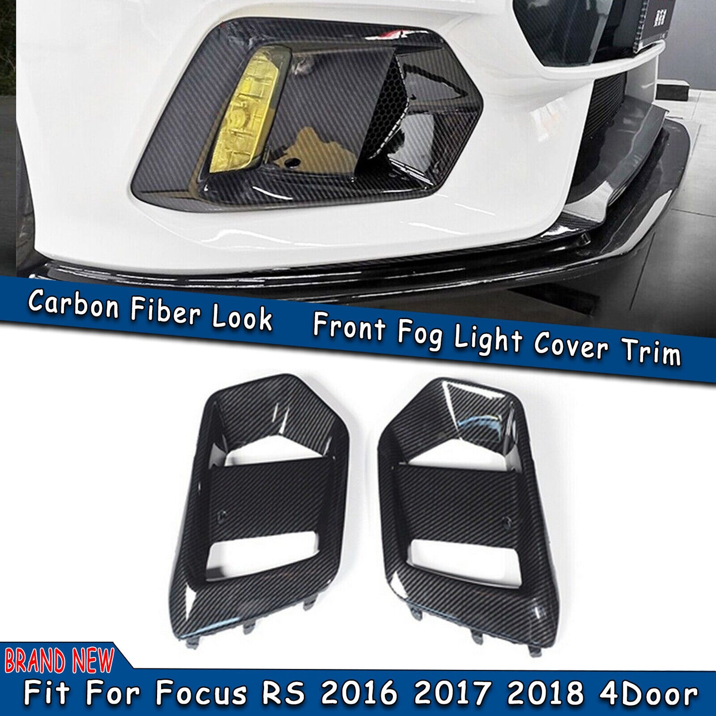 2x Car Front Fog Light Cover Carbon Fiber Look For Ford Focus RS 2015 2016-2018