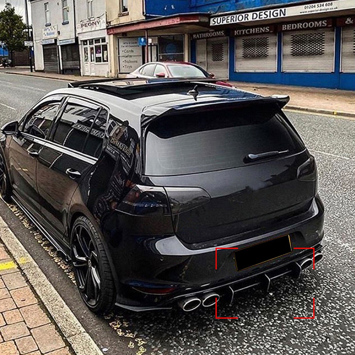 Rear Bumper Diffuser Shark Spoiler Kit For VW Golf 7 MK7 R Rline 2014-2017 Black