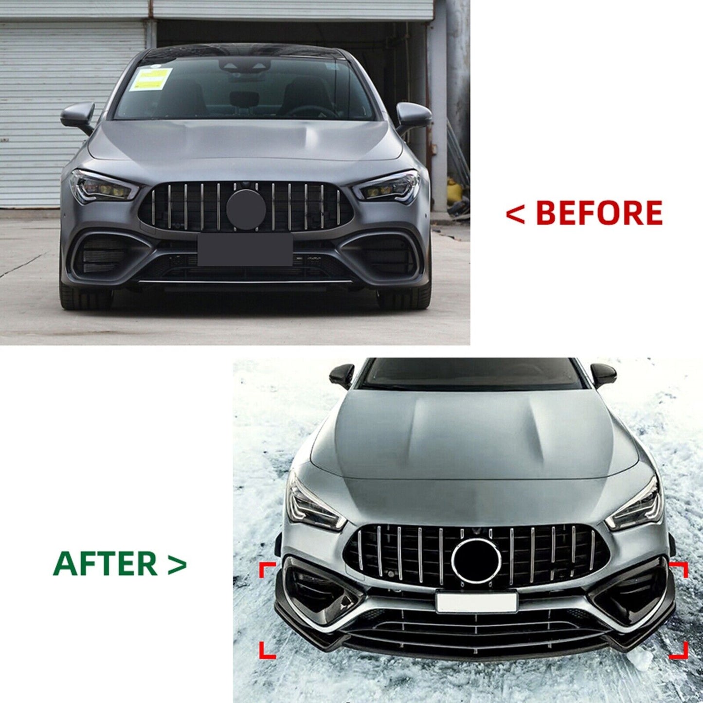 Gloss Black Front Bumper Spoiler Lip Kit For Benz CLA C118 CLA45 AMG 2019-2023