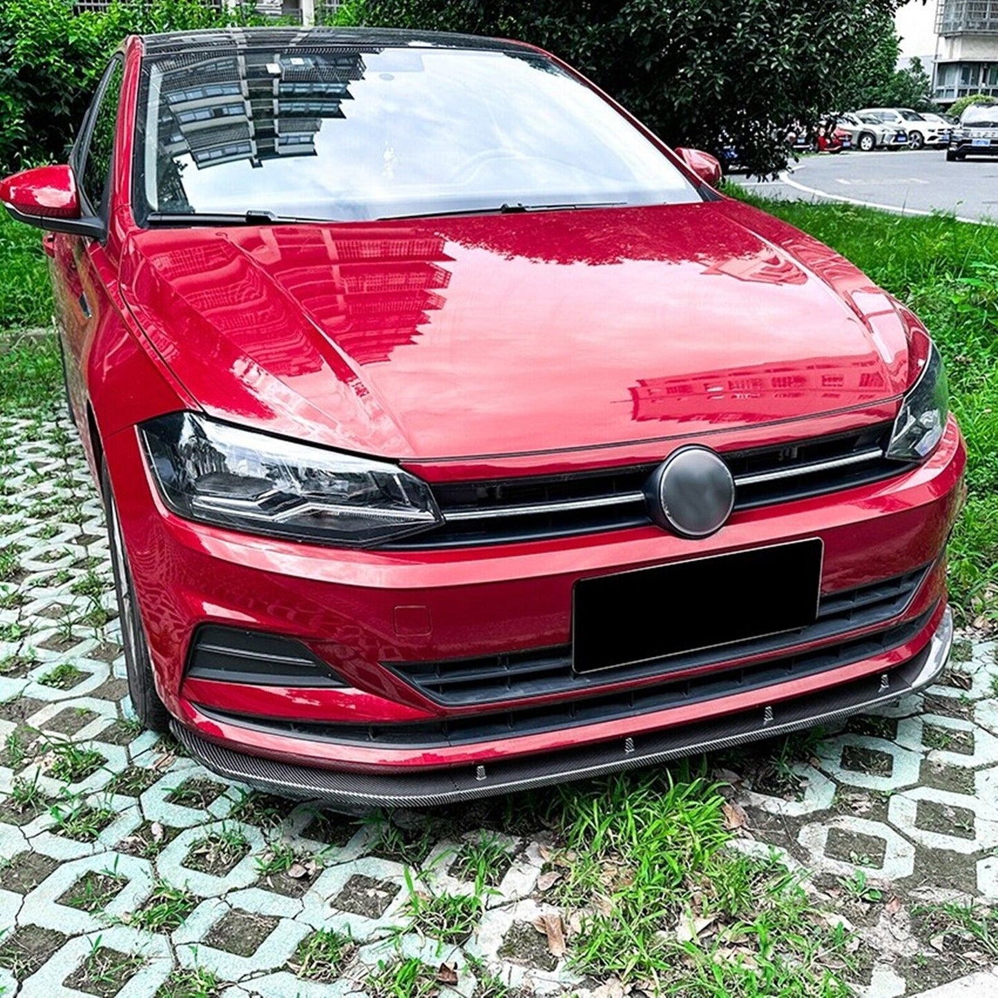 Front Bumper Spoiler Lip For VW Polo MK6 GTI 5Dr Hatchback 2019-2022 Carbon Look