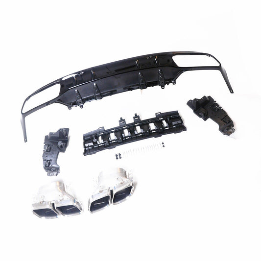 Rear Diffuser+Silver Exhaust Pipe+Mount Bracket For Benz W205 C Class 2015-2021
