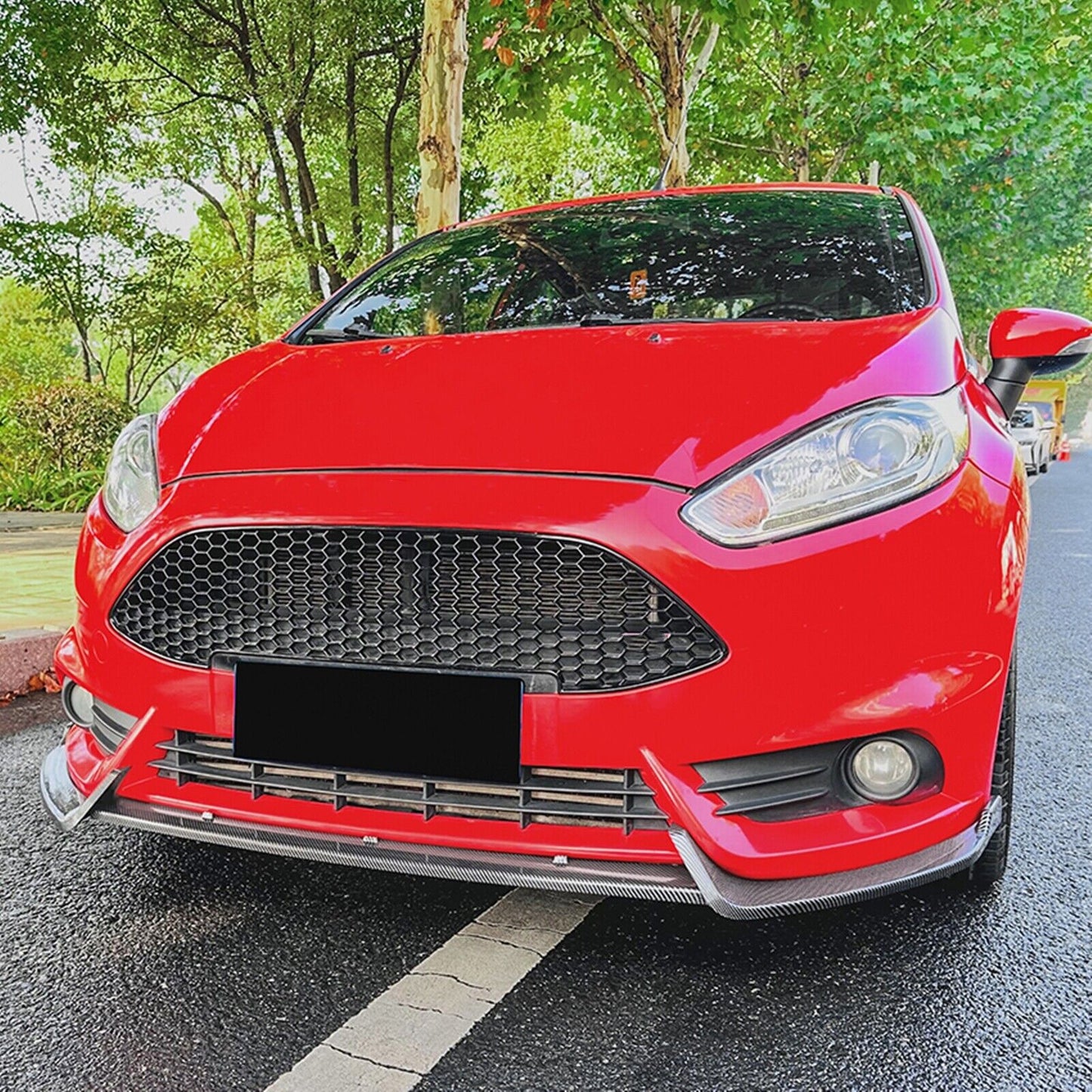 3Pcs Front Bumper Spoiler Lip For Ford Fiesta ST MK6 2012-2017 Carbon Fiber Look