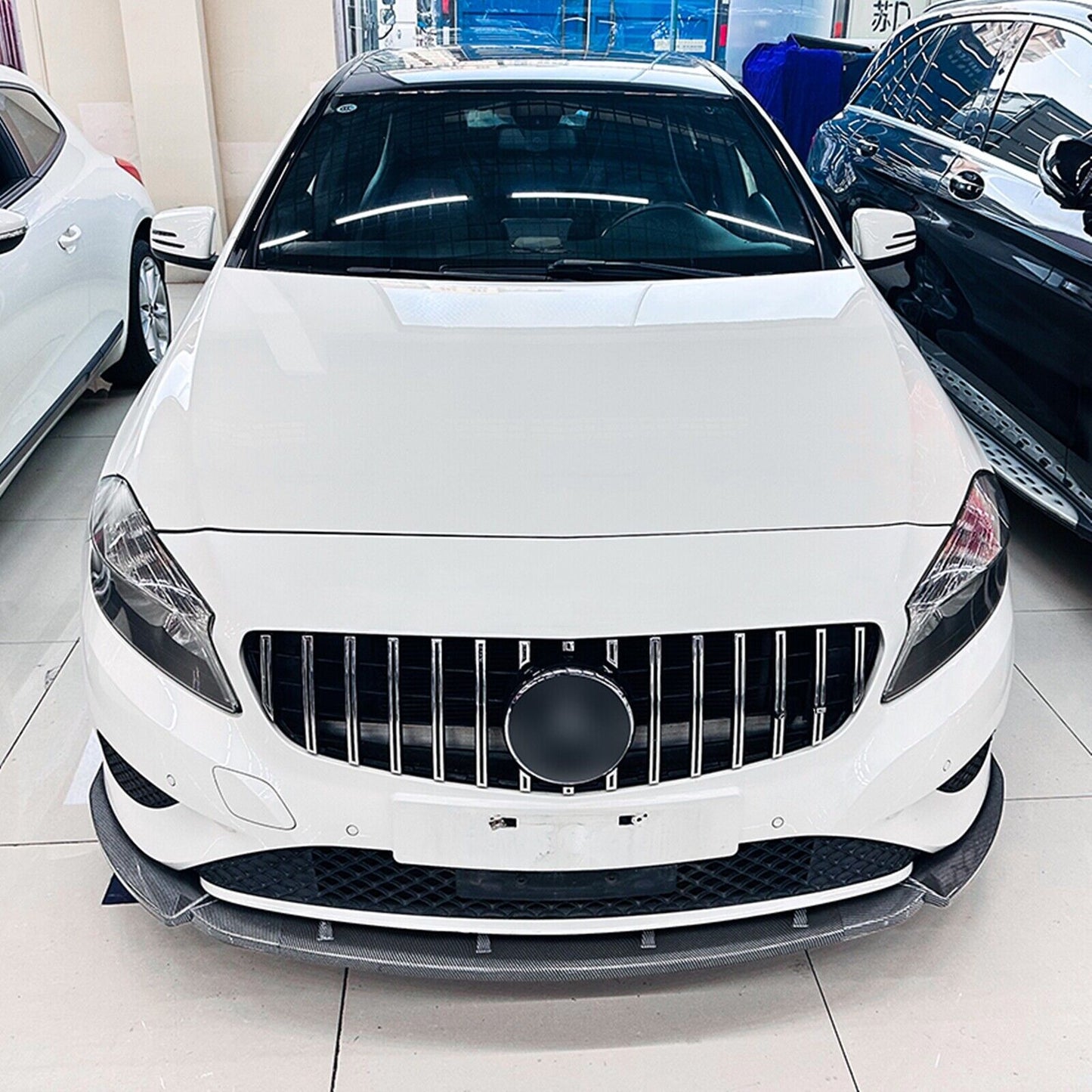 Car Front Bumper Spoiler Lip For Benz A Class W176 2013-2015 Carbon Fiber Look