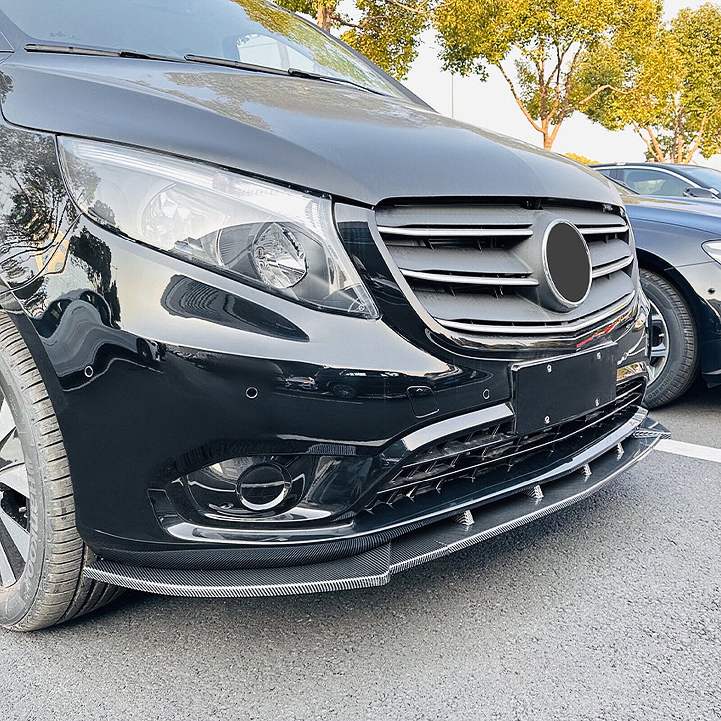 1Set Front Bumper Spoiler Lip For Benz V-Class W447 2016-2024 Carbon Fiber Look