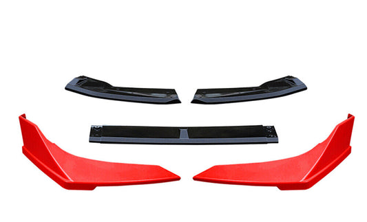 1 Set Black Front Bumper Spoiler Kit Red Cover For Honda Civic 2019-2020 Sedan