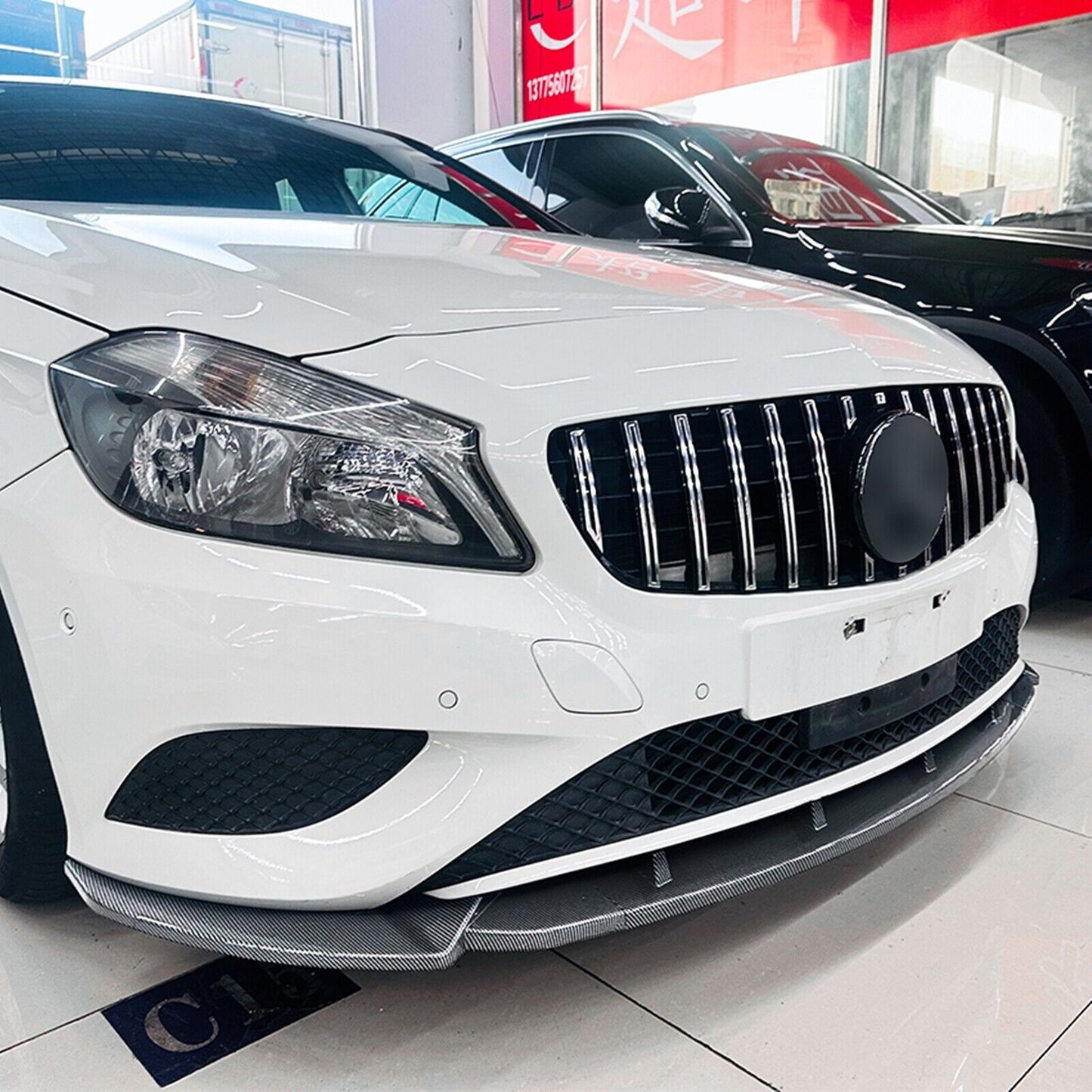 Car Front Bumper Spoiler Lip For Benz A Class W176 2013-2015 Carbon Fiber Look