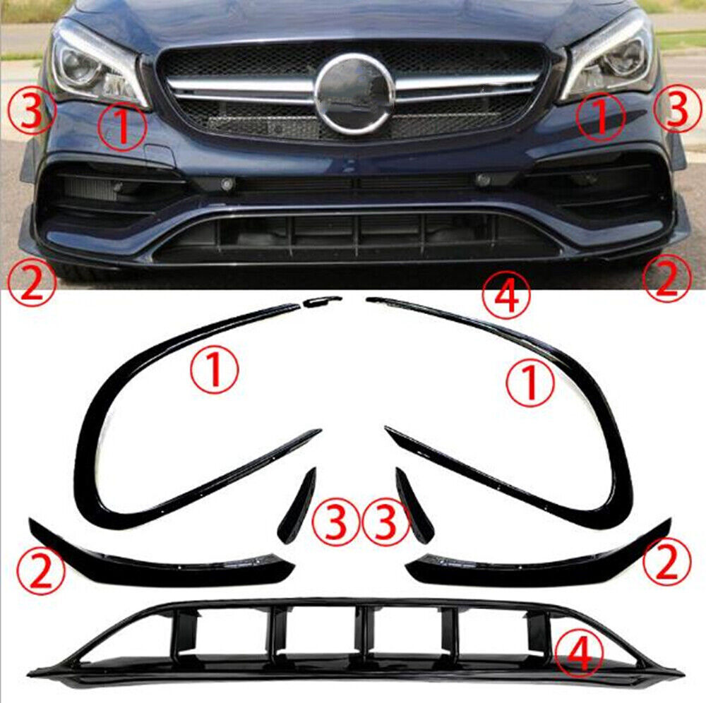 Black Front Bumper Spoiler Air Vent Trim Set For Benz CLA C117 CLA200 2016-2019