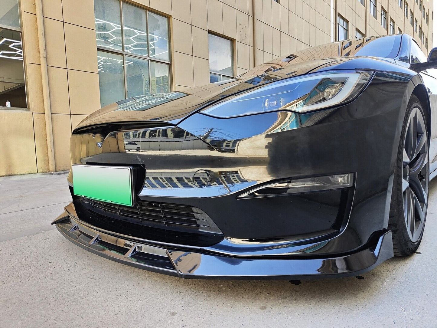 Gloss Black Front Bumper Spoiler Lip Splitter For Tesla Model S 2021 2022-2023